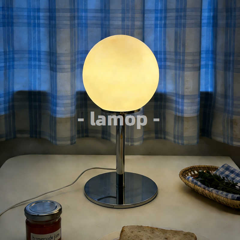 Desk Lamp - Süt Beyazı Düz Küre Krom İnce
