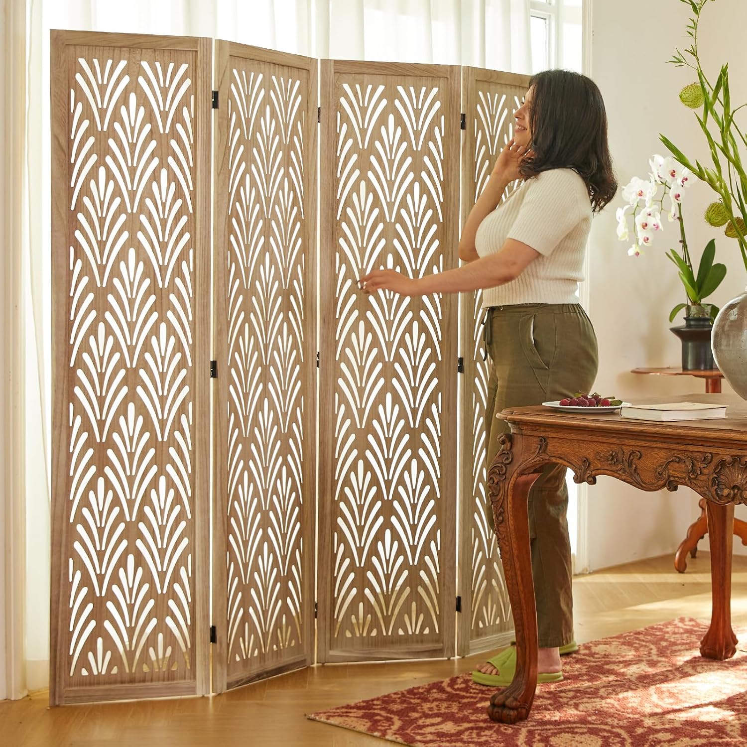 Partition Screen Divider - 5.6Ft Katlanır Ahşap Bölme Ekranı 4